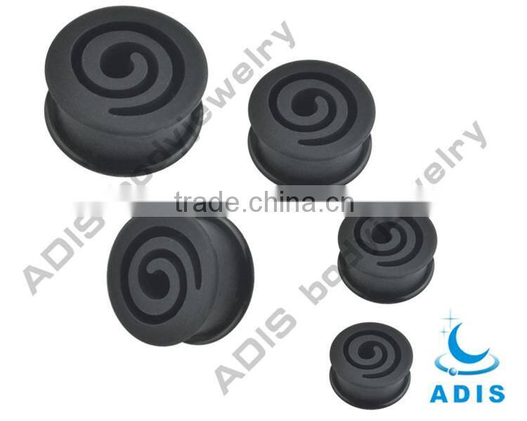 Fashion design black wholesale piercing ear plug silicone tunnel