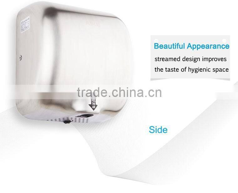 wall mounted polished stainless steel jet hand dryer