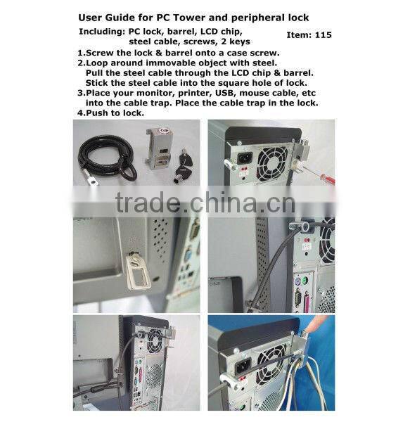 Desktop lock CPU lock PC Computer monitor LCD mouse keyboard security cable Lock Kit