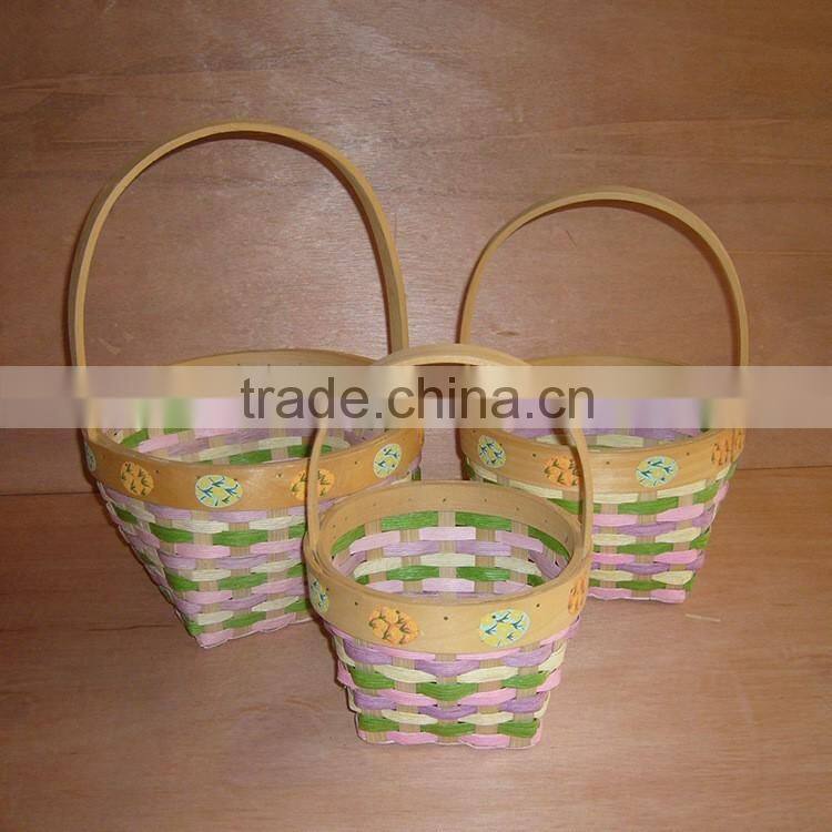 Colorful handwoven wooden easter basket with handle