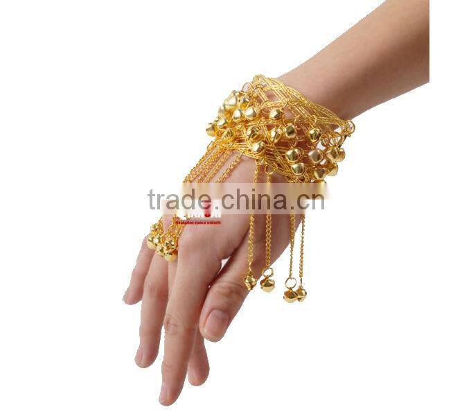Gold Webbing Belly Dance Accessory Bracelet , Belly Dance Bracelet with Small Bell
