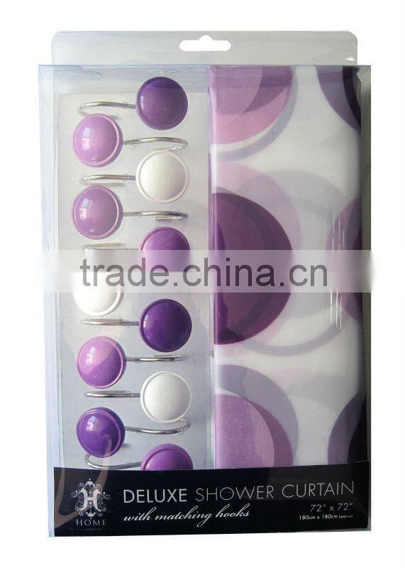 round style bathroom shower curtain with 12pcs decorative hooks