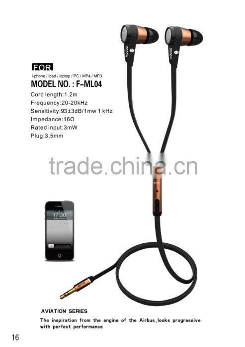 OEM soft rubber hand-free cell phone earphone with factory supply