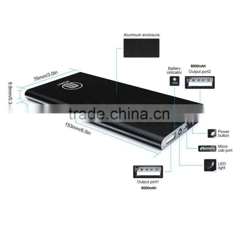 2016 Hot sale power bank for promotion custom design 8000mah portable ultra thin power bank
