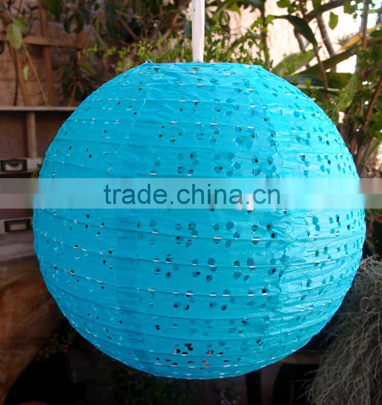 Christmas decoration round blue wrought iron lantern
