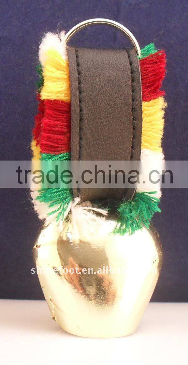 1.8inch mini cowbell A4-C028 in gold color plated with leather strap and keyring as promotional gifts (E165 )