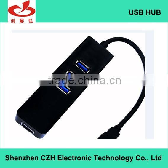 CZH 3 port usb 3.0 hub with 1 RJ 45 Ethernet Lan Adapter with CE/RHOS/FCC certification