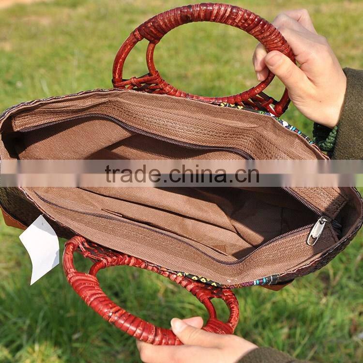 Hot selling cheap ladies handbag thailand straw bag for women vacation on beach bag