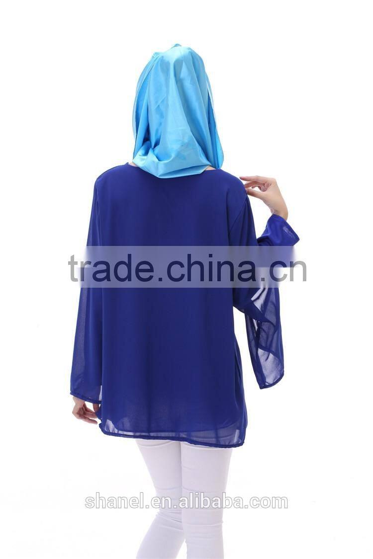 2016 latest design chiffon muslim women tops islamic tops blouse