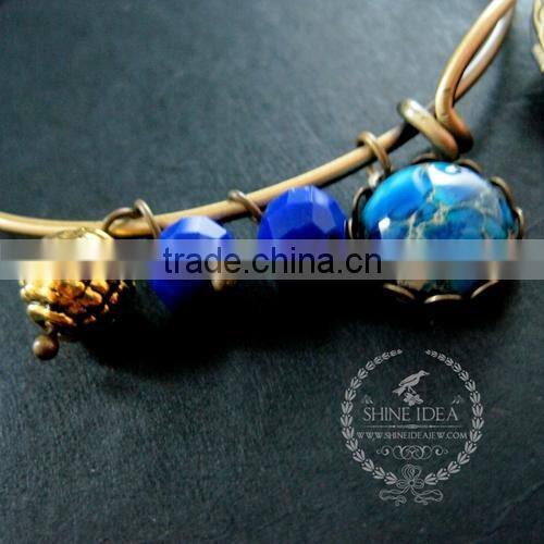 vintage bronze antiqued oval photo locket blue imperial jasper wish charms fashion women wiring bangle bracelet 6450032