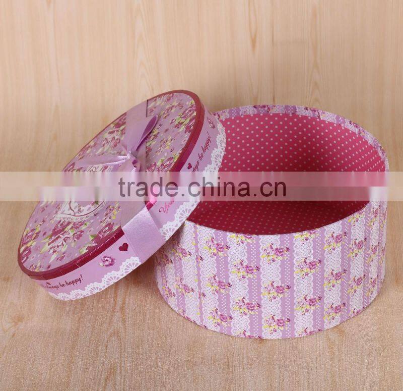 Round Shape Package Cardboard Hat Box With Ribbon