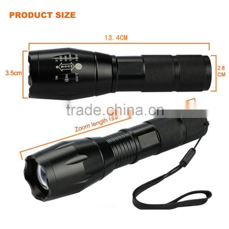 Wholesale electric torch waterproof AAA /18650 battery XML T6 1000lumen tactical zoomable led flashlight