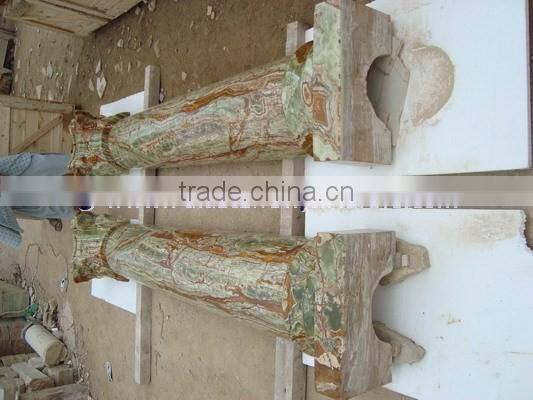 CUSTOM DESIGN DARK GREEN ONYX COLUMNS PILLARS CARVED TOP