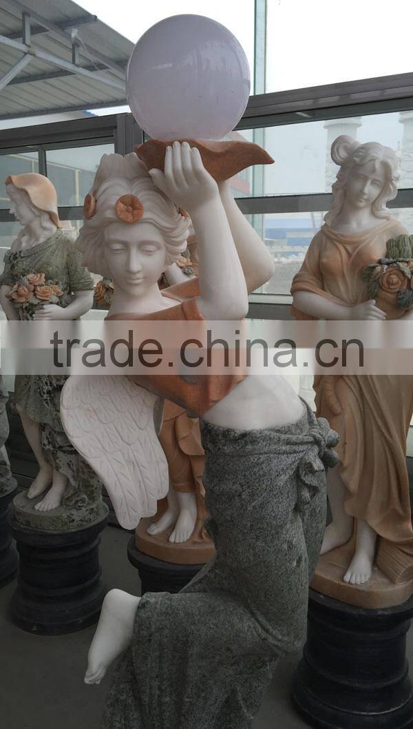 Hand Carved Garden Marble Angel Lamp Statue