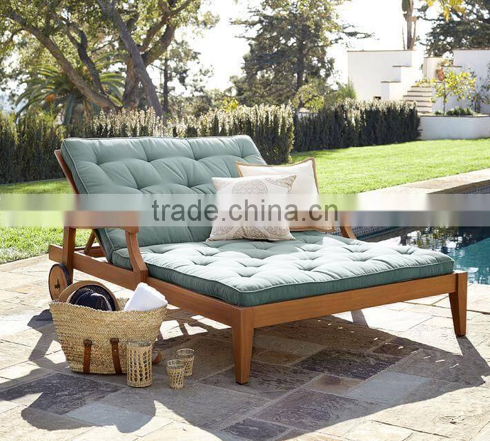 Outdoor furniture beach double teak sun lounger with wheels