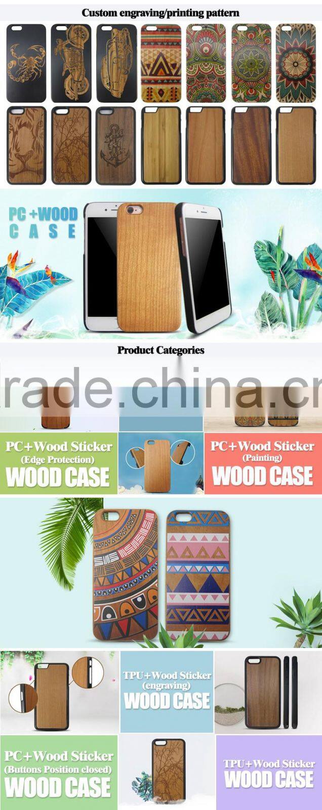 Engraving custom pattern wood phone cover bamboo mobile phone case for iPhone 5S SE