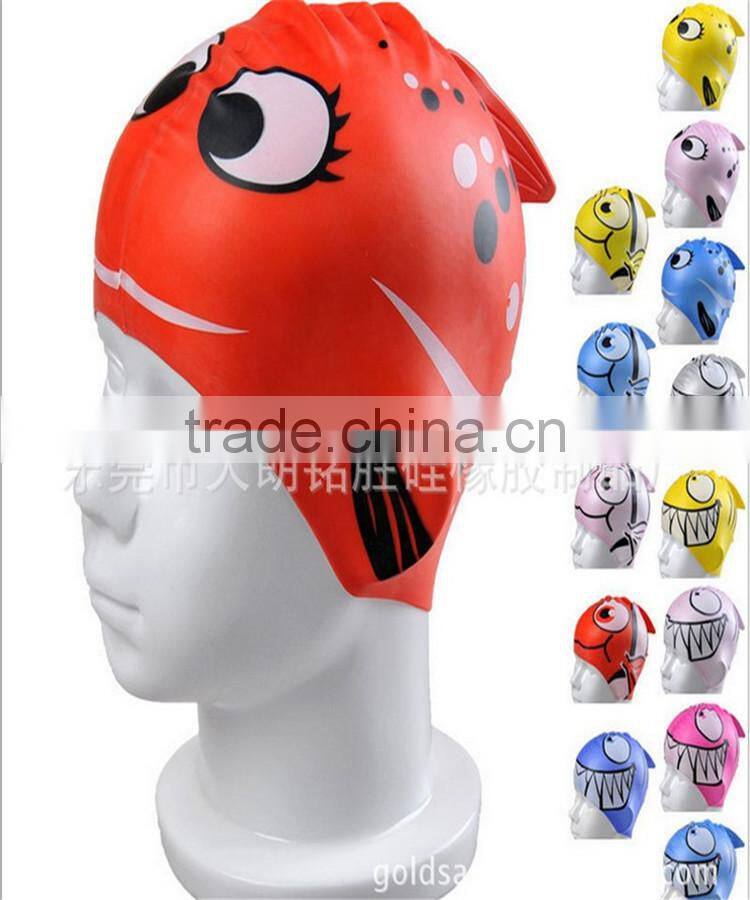 Funny cartoon fish and wave design silicone children swimming cap