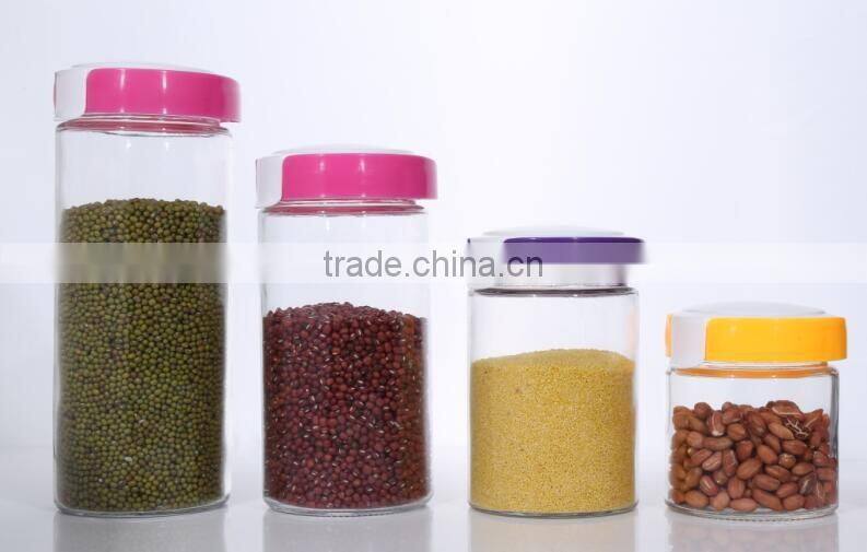 Set 4 Clear Eco-friendly Round Empty Glass Storage Jars with Plastic Locking Lid