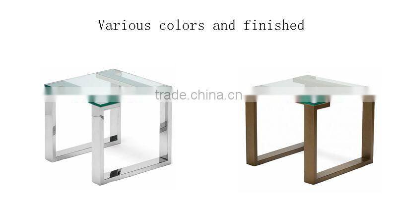 Polished stainless steel with glass top Side Table