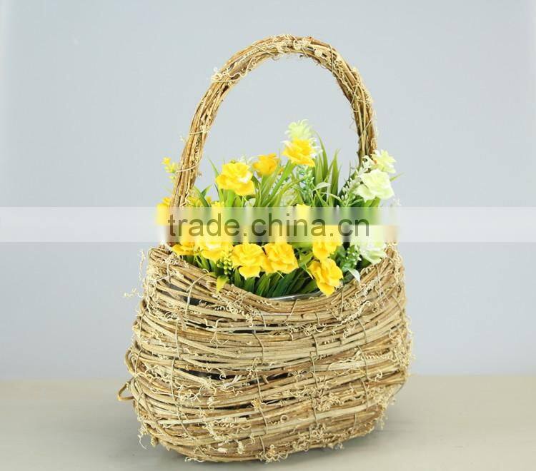 Handbag Shaped Natural Rattan Woven Flowerpot
