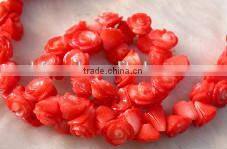 16" 10mm red carved flower shaped natural loose coral beads strand wholesale