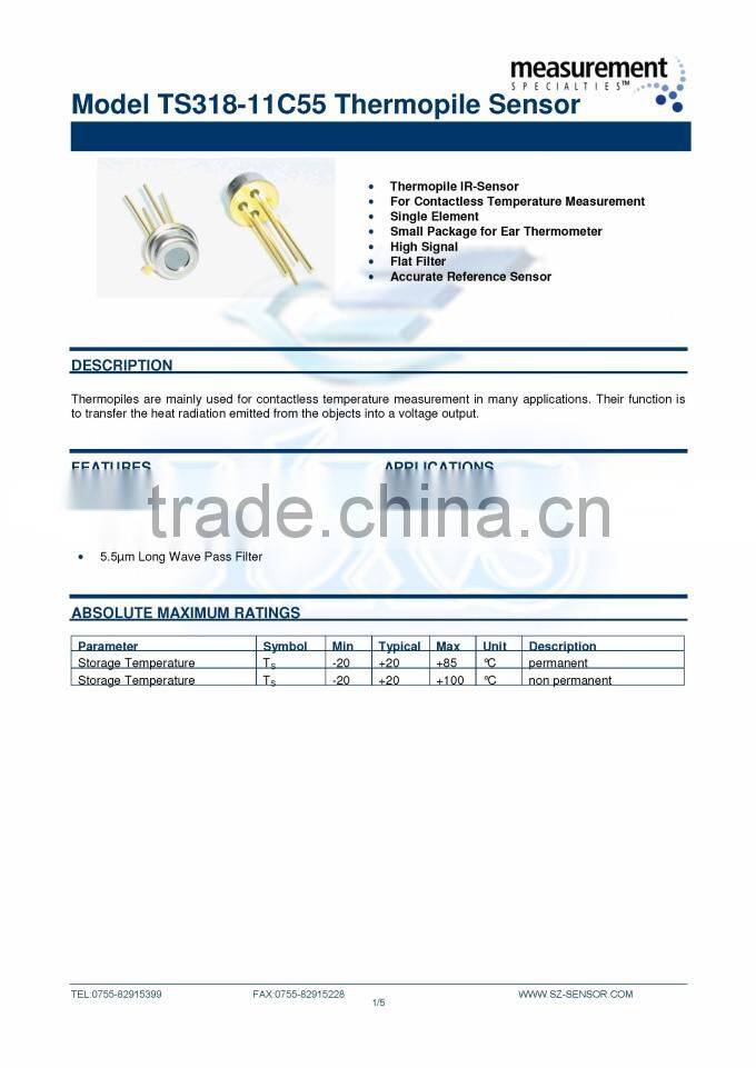 Infrared temperature sensor TS318-11C55 For medical thermometers and temperature