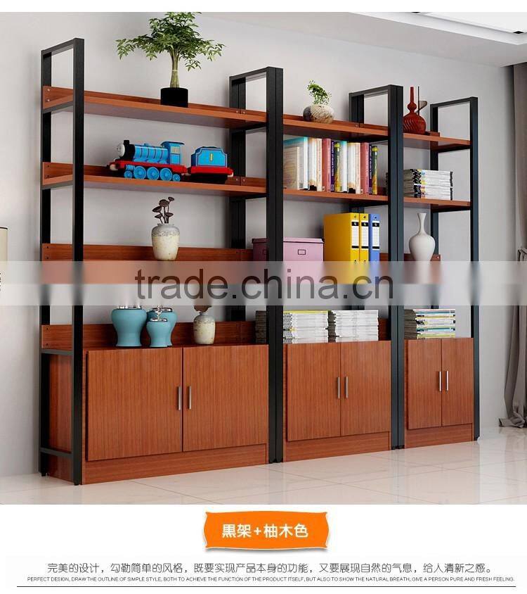 Display Wooden Side Steel Bookshelf,Household Steel - wood combination bookcase