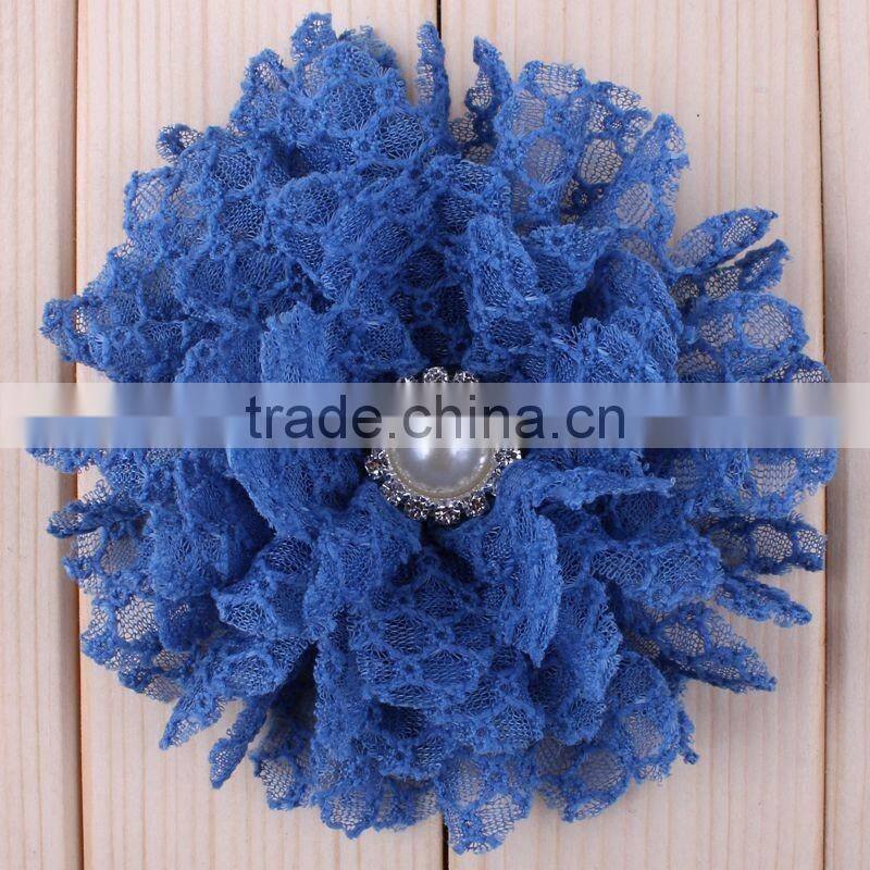 fabric flower with pearl beads center for kids hair accessories