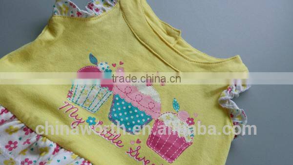 100% cotton cartoon pattern suit dress baby girl romper with dress