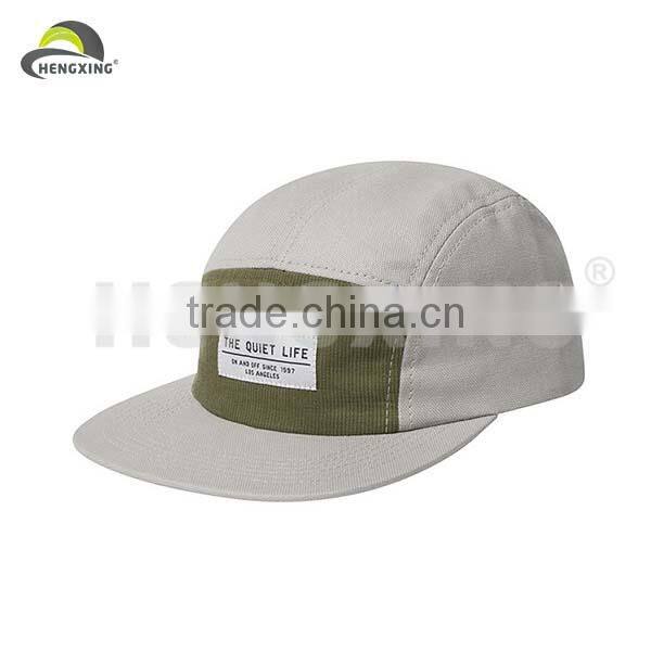 Multi color adjustable 5 panel cap with woven label front