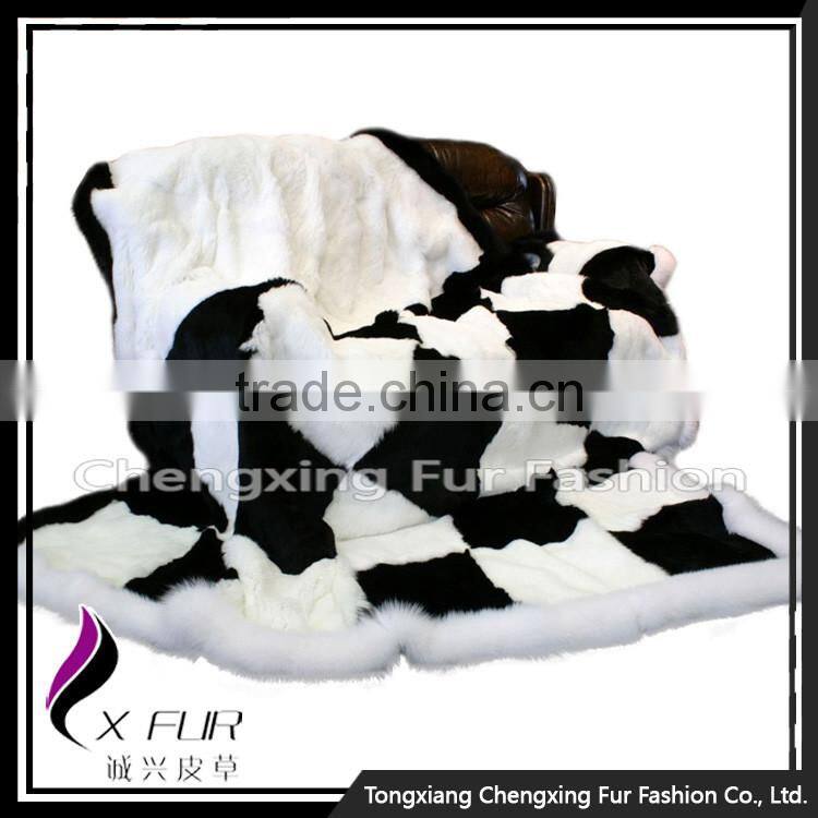CX-D-118 Promotion Gift Blanket Rabbit Fur Blanket Soft Warm Throw Blanket with Fox Trim