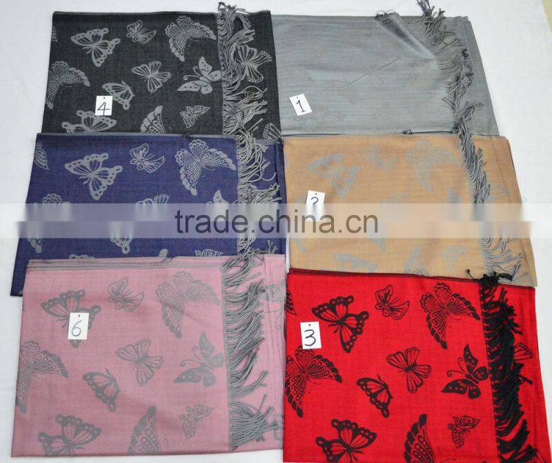 The latest large 100%rayon soft designer jacquard butterfly shawl