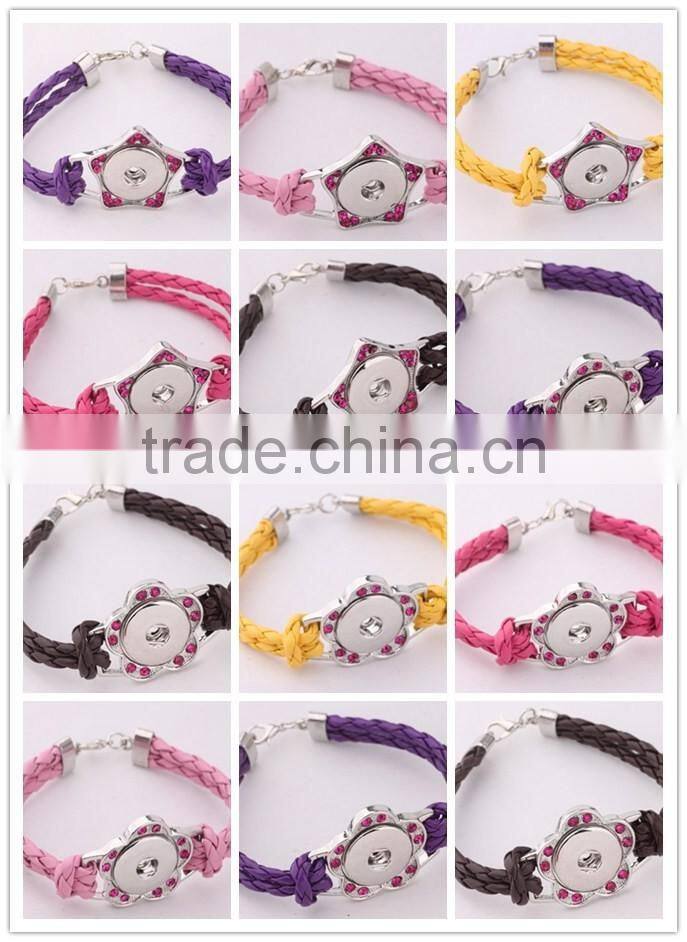 Free Sample Vintage flower design bangle two parts lobster clasp bangle diy snap button charm bangle