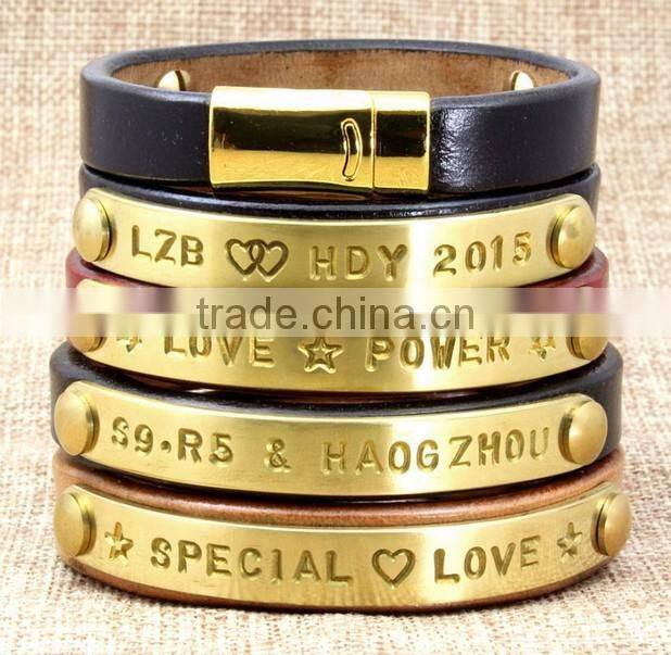 Custom lover's genuine leather anniversary bracelets with words engraved