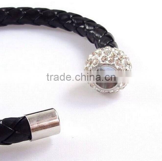 Leather Wrap Wristband Cuff Punk Magnetic Rhinestone Buckle Bracelet Bangle