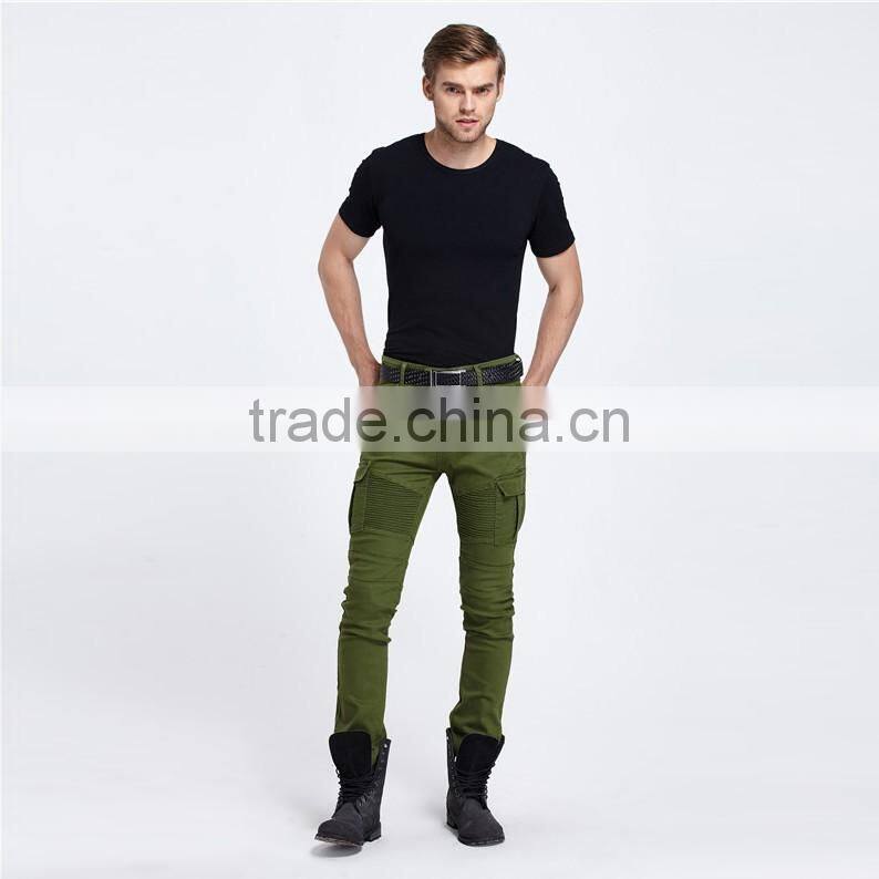 2016 new brand men's fashion jeans green jeans male personality folds comfortable hotsale biker jeans