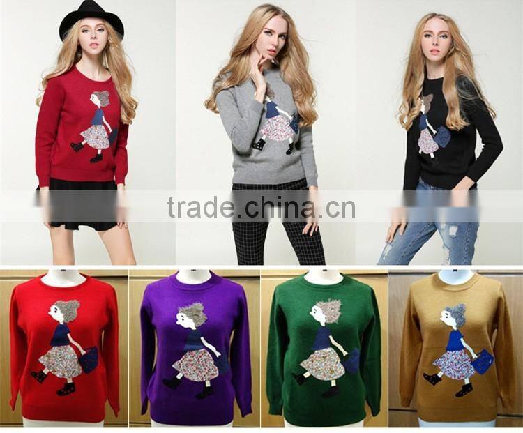 Newest design women jumpers red color crew neck knitted ugly christmas sweaters