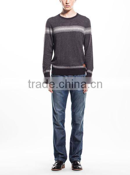2014 Hot sale jacquard ribbed wool blended men's pullover sweater