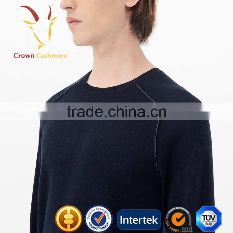 Navy Blue Men Cashmere Wool Pullover Sweater