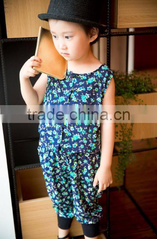 lovely sleeveless dress set chifon blouse set for baby girl printed flower jumpsuit