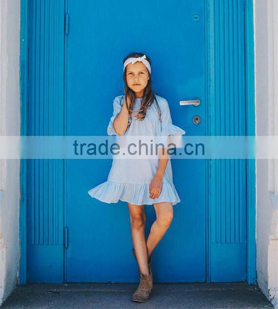 Sky Blue Plaid New Model Girl Dress Fashion Childrens Plus Size Dresses