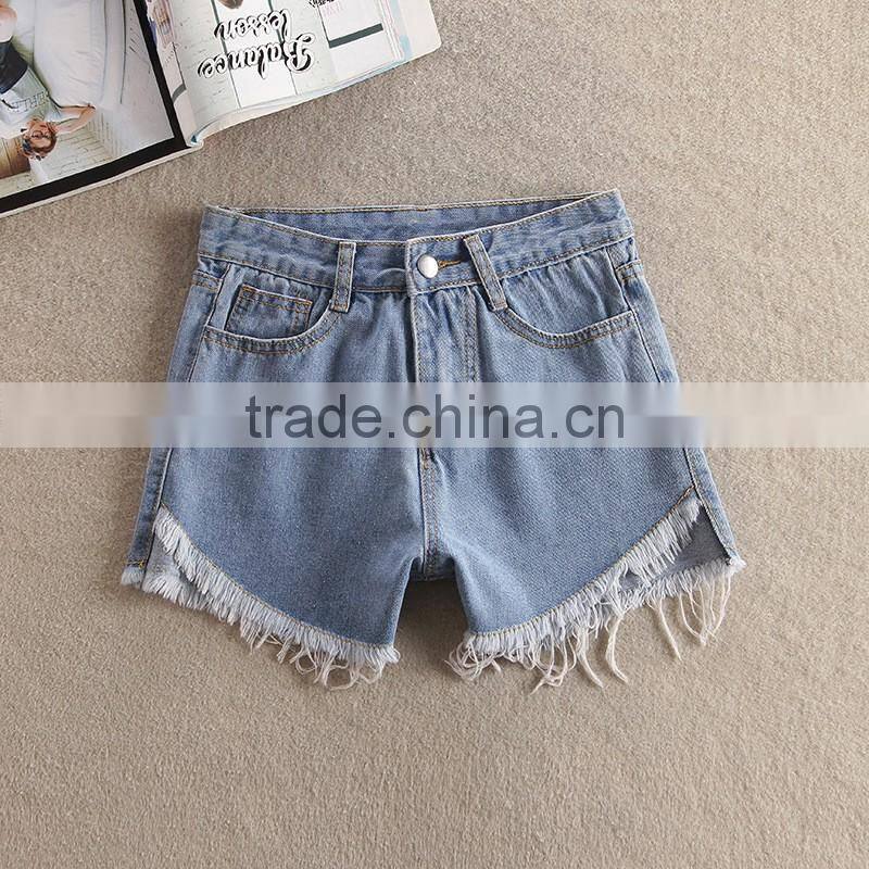 Summer Fashion Irregular Females washable and loose cowboy shorts hot shorts with macrame