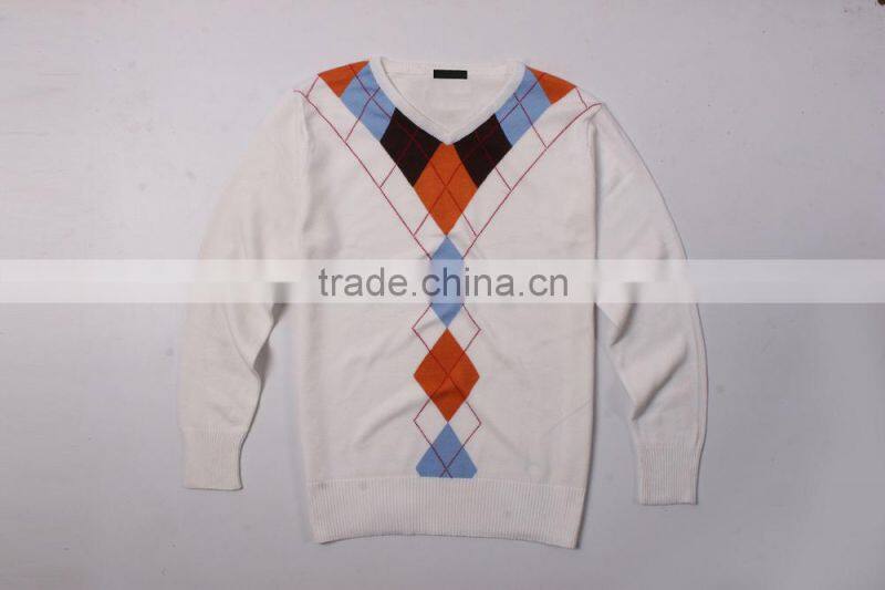 2015 New Fashion Design Navy Blue V Neck Sweater