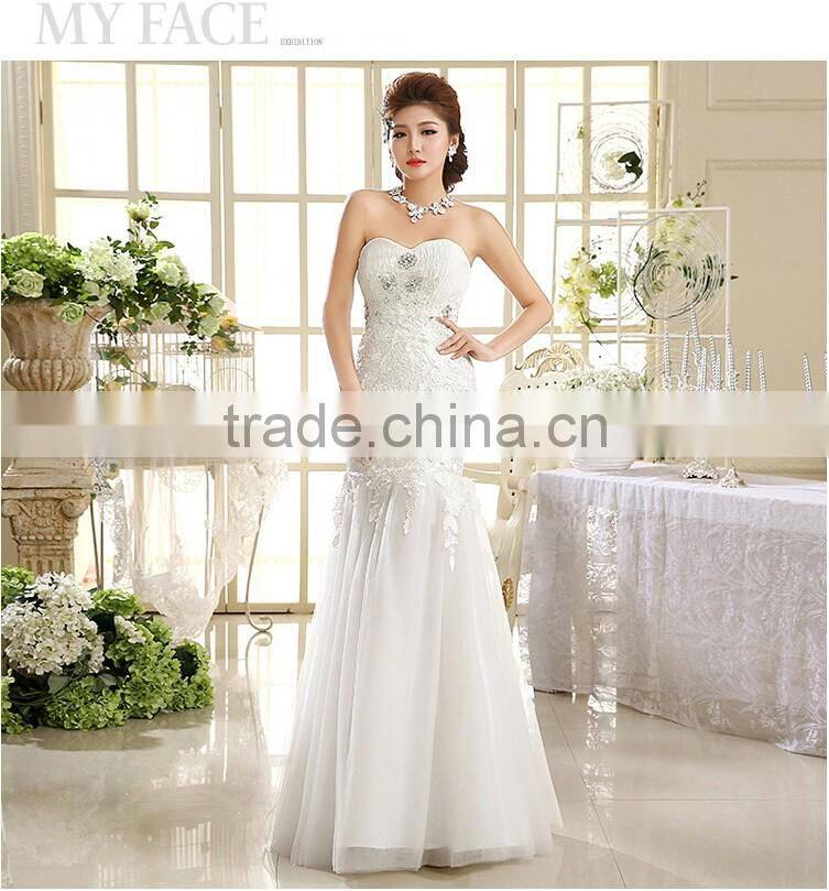 Wholesale price fishtail wedding dress with appliques designs