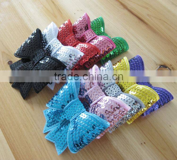 Wholesale trade kids headwear apparel accessories Computer embroidery flash bead piece big bowknot 10 colour hair accessories