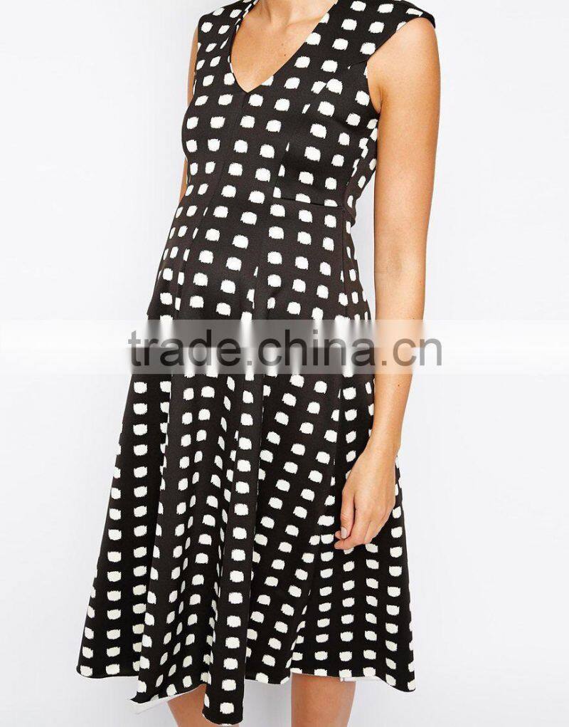 Summer Fashion Maternity Midi Skater Dress in Brushed Spot designer clothing manufacturers in China