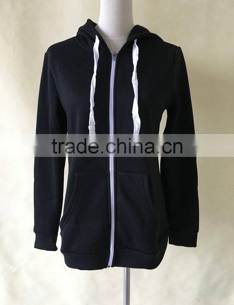 Women's Hoodies Pocket Zip-up Pure Color Blouse