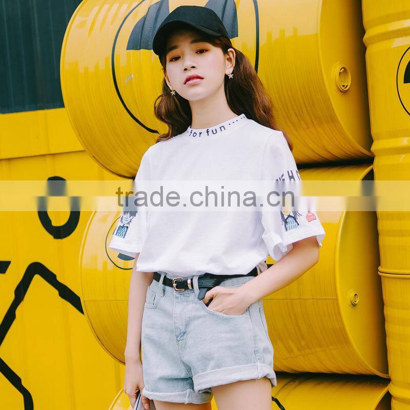 cotton summer round neck girl t shirt