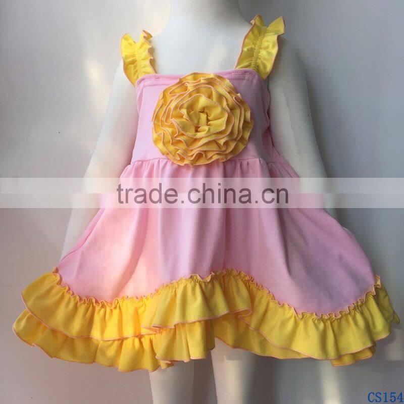 Newest Summer Children Frocks Designs Boutique Girls Cotton Short Sleeves one piece Lap Dresses