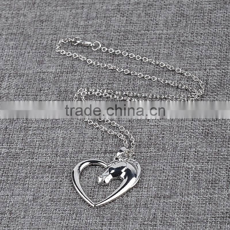 Horse Heart Horse's Head Pendant Necklace Mares Necklace Silver Horse Heart in Love Charm
